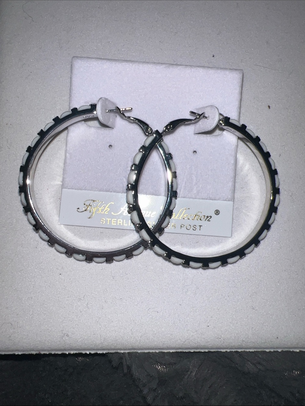 Sterling Silver Hoop Earrings with Black Trim